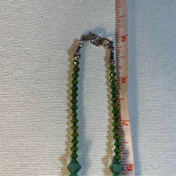 Czech crystal and glass lampworked beads green white necklace - Picture 4 of 13